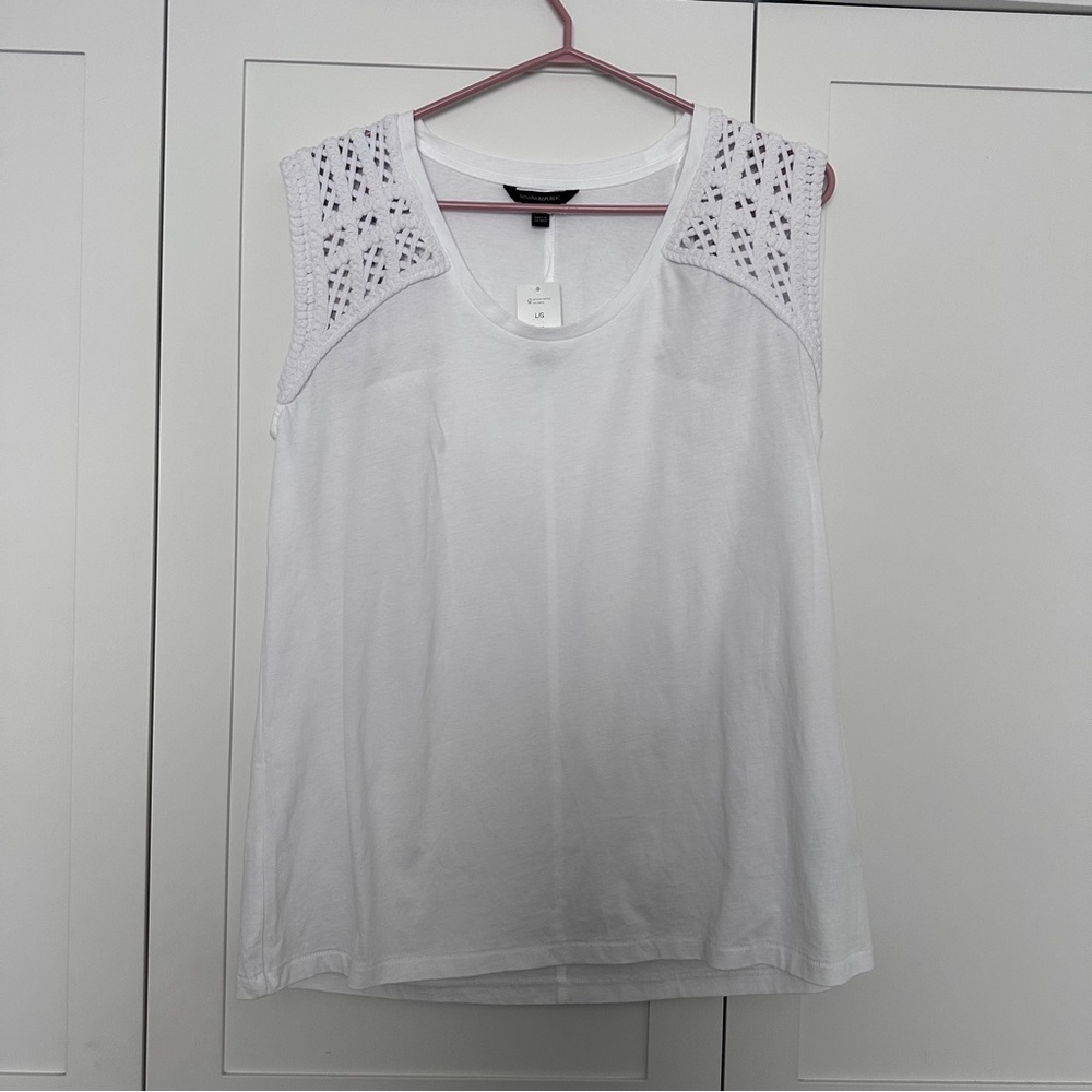 Banana Republic White Sleeveless Top with Lace Detail